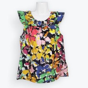 J. Crew Abstract Print Multicolor Ruffle Silk Top